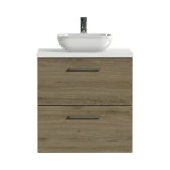 Tiger Badkamermeubel Studio 60cm Chalet Eik/witte Waskom Met Vierkante Greep