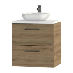 Tiger Badkamermeubel Studio 60cm Chalet Eik/witte Waskom Met Vierkante Greep -InterieurKunst Verkoopwinkel 123 10041