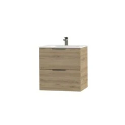 Tiger Studio Badkamermeubel 60 Cm Chalet Eiken Met Wastafel Polybeton Mat Wit Greep Rvs Plat -InterieurKunst Verkoopwinkel 123 10104