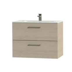 Tiger Badkamermeubel Studio 80cm Naturel Eik/wit Met Ronde RVS Greep -InterieurKunst Verkoopwinkel 123 10160