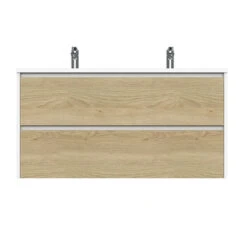 Tiger Reverse Meubelset 120 Cm Met 2 Lades Naturel Eik / Mat Wit Inclusief Quadro Wastafel Dubbel Hoogglans Wit -InterieurKunst Verkoopwinkel 123 10169