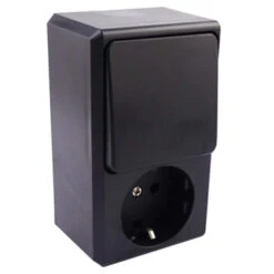 Handson Opbouw Geaard Stopcontact Met Schakelaar Zwart -InterieurKunst Verkoopwinkel 123 1204