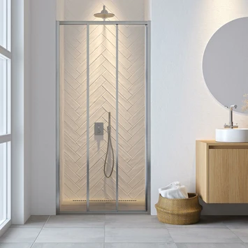 Sealskin Hooked Driedelige Schuifdeur 80x200 Cm, 6 Mm Helder Veiligheidsglas Met Antikalklaag Zilver Hoogglans 1 Sealskin Hooked Driedelige Schuifdeur 80x200 Cm, 6 Mm Helder Veiligheidsglas Met Antikalklaag Zilver Hoogglans