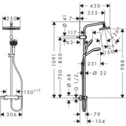 Hansgrohe Regendouche MySelect E 240 Vierkant Met Thermostatische Douchekraan En Handdouche -InterieurKunst Verkoopwinkel 123 14498