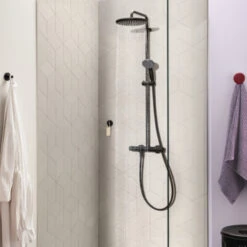 Grohe Douchesysteem Vitalio Start 250 Rond Met Thermostaatkraan QuickFix Mat Zwart -InterieurKunst Verkoopwinkel 123 14618