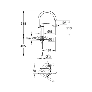 Grohe Keukenkraan Wave Cosmopolitan Met Hendel En C-uitloop Chroom 2 Grohe Keukenkraan Wave Cosmopolitan Met Hendel En C-uitloop Chroom - Afbeelding 2