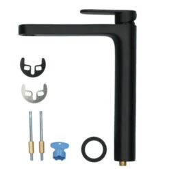 Absolut Wastafelkraan Iode Hoge Uitloop Met Hendel En Waste Zwart -InterieurKunst Verkoopwinkel 123 18682