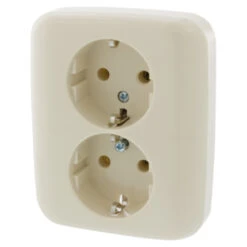 Busch-Jaeger Reflex SI Dubbel Geaard Stopcontact Crème -InterieurKunst Verkoopwinkel 123 2146