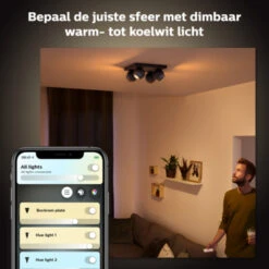 Philips Hue Buckram Opbouwspot 4x5W Zwart Incl. Switch En Bluetooth -InterieurKunst Verkoopwinkel 123 24695