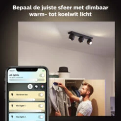 Philips Hue Buckram Opbouwspot 3x5W Zwart Incl. Switch En Bluetooth -InterieurKunst Verkoopwinkel 123 24791