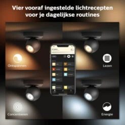 Philips Hue Buckram Opbouwspot 1x5W Zwart Excl. Switch En Bluetooth -InterieurKunst Verkoopwinkel 123 25511