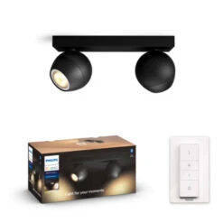 Philips Hue Buckram Opbouwspot 2x5W Zwart Incl. Switch En Bluetooth -InterieurKunst Verkoopwinkel 123 25522