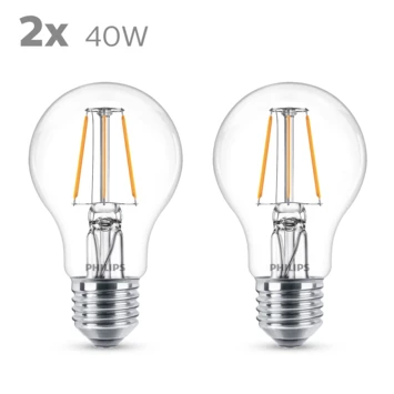 Philips LED Peer E27 40W 2 Stuks Filament Helder Niet Dimbaar 1 Philips LED Peer E27 40W 2 Stuks Filament Helder Niet Dimbaar