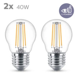 Philips LED Kogel E27 40W 2 Stuks Filament Helder Niet Dimbaar