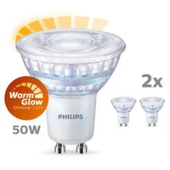 Philips LED Spot GU10 50W 2 Stuks Warmglow Dimbaar