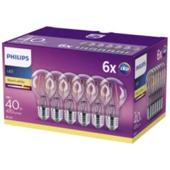 Philips LED Peer E27 40W 6 Stuks Filament Helder Niet Dimbaar