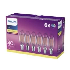 Philips LED Kaars E14 40W 6 Stuks Filament Helder Niet Dimbaar