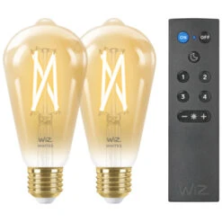 WiZ Connected LED Edison E27 50W 2 Stuks + Afstandsbediening Filament Gold Koel Tot Warmwit Licht Dimbaar