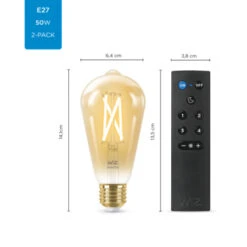 WiZ Connected LED Edison E27 50W 2 Stuks + Afstandsbediening Filament Gold Koel Tot Warmwit Licht Dimbaar -InterieurKunst Verkoopwinkel 123 28598