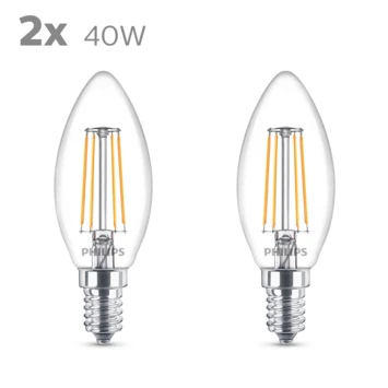 Philips LED Kaars E14 40W 2 Stuks Filament Helder Niet Dimbaar 1 Philips LED Kaars E14 40W 2 Stuks Filament Helder Niet Dimbaar