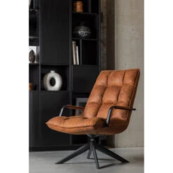 WOOOD Draaifauteuil Jouke Met Armleuning Kunstleer Cognac -InterieurKunst Verkoopwinkel 123 2960