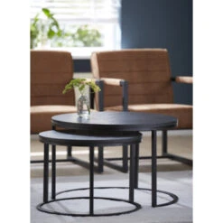 GAMMA Salontafel Kimberly Metaal/mdf Zwart - Set Van 2 -InterieurKunst Verkoopwinkel 123 3053