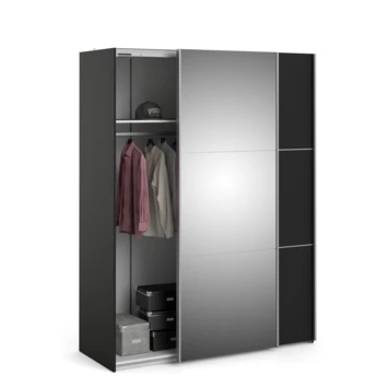 Kledingkast Janneke 150 Cm Zwart Met Spiegel 2 Kledingkast Janneke 150 Cm Zwart Met Spiegel - Afbeelding 2