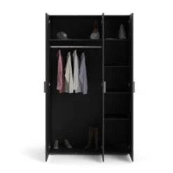 Kledingkast Pisa 3 Deur Zwart -InterieurKunst Verkoopwinkel 123 4317