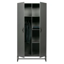 WOOOD Kledingkast Morris 2 Deurs Leemgrijs -InterieurKunst Verkoopwinkel 123 4363