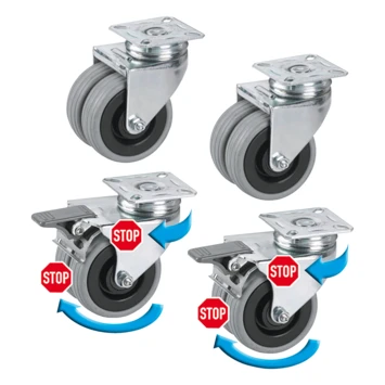 Set 4st Meubelwielen Rubber Met Plaatbevestiging 19mm Tot 300kg/set 1 Set 4st Meubelwielen Rubber Met Plaatbevestiging 19mm Tot 300kg/set