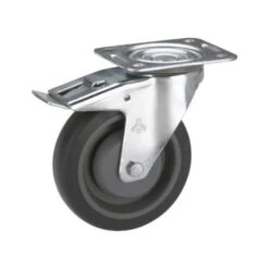 Zwenkwiel + Rem TPE Met Plaatbevestiging 100mm Tot 150kg
