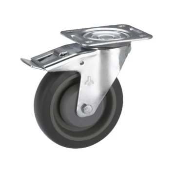 Zwenkwiel + Rem TPE Met Plaatbevestiging 100mm Tot 150kg 1 Zwenkwiel + Rem TPE Met Plaatbevestiging 100mm Tot 150kg