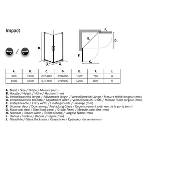 Sealskin Swingdeur Voor Hoekinstap Impact 90x195 Cm Chroom 2 Sealskin Swingdeur Voor Hoekinstap Impact 90x195 Cm Chroom - Afbeelding 2