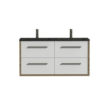 Tiger Badkamermeubel Boston 120cm Chalet Eik/matzwart Met Grepen RVS 1 Tiger Badkamermeubel Boston 120cm Chalet Eik/matzwart Met Grepen RVS