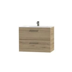 Tiger Studio Badkamermeubel 80 Cm Chalet Eiken Met Wastafel Polybeton Mat Wit Greep Rvs Afgerond -InterieurKunst Verkoopwinkel 123 7357