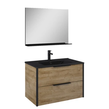 Atlantic Badmeubelset Aria met Spiegel En Zwarte Wastafel 80cm Canela Eiken 1 Atlantic Badmeubelset Aria met Spiegel En Zwarte Wastafel 80cm Canela Eiken