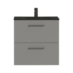 Tiger Badkamermeubel Studio 60 Cm Mat Grijs Met Polybeton Wastafel Mat Zwart En Vierkante Grepen