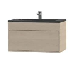Tiger Helsinki Badkamermeubel 80 Cm Naturel Eiken Met Wastafel Polybeton Zwart -InterieurKunst Verkoopwinkel 123 7935