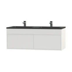 Tiger Helsinki Badkamermeubel 120 Cm Hoogglans Wit Met Wastafel Polybeton Zwart -InterieurKunst Verkoopwinkel 123 8051