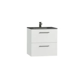 Tiger Badkamermeubel Studio 60cm Hoogglans Wit/matzwart Met Ronde RVS Greep