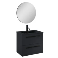 Atlantic Stella Badmeubelset Met Spiegel En Zwarte Wastafel 60cm Mat Zwart En Zwarte Grepen