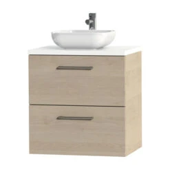 Tiger Badkamermeubel Studio 60 Cm Naturel Eik Met Keramische Waskom Hoogglans Wit En Ronde Grepen -InterieurKunst Verkoopwinkel 123 8383