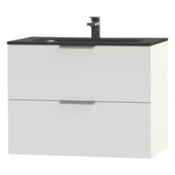 Tiger Studio Badkamermeubel 80 Cm Hoogglans Wit Met Wastafel Polybeton Mat Zwart Greep Rvs Plat -InterieurKunst Verkoopwinkel 123 8457