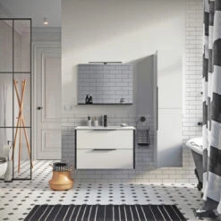 Atlantic Badmeubelset Aria met Spiegel En Witte wastafel 60cm Mat Wit -InterieurKunst Verkoopwinkel 123 8517