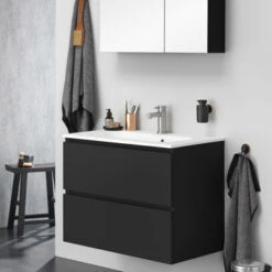 Tiger Badkamermeubel Karlo 60 Cm Mat Zwart Met Witte Wastafel -InterieurKunst Verkoopwinkel 123 8544