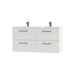 Tiger Badkamermeubel Studio 120cm Hoogglans Wit/matwit Ronde RVS Greep -InterieurKunst Verkoopwinkel 123 8560