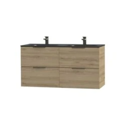 Tiger Badkamermeubel Studio 120cm Chalet Eik/matzwart Met Platte RVS Greep -InterieurKunst Verkoopwinkel 123 8934