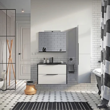 Atlantic Badmeubelset Aria met Spiegel En Zwarte Wastafel 60cm Mat Wit 2 Atlantic Badmeubelset Aria met Spiegel En Zwarte Wastafel 60cm Mat Wit - Afbeelding 2