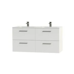 Tiger Studio Badkamermeubel 120cm Hoogglans Wit Met Dubbele Witte Wastafel -InterieurKunst Verkoopwinkel 123 9066