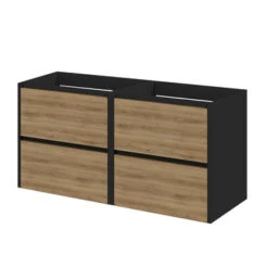 Tiger Reverse Meubelset 2x60 Cm Met 4 Lades Chalet Eik / Mat Zwart Inclusief 2 Oval Wastafels Mat Zwart -InterieurKunst Verkoopwinkel 123 9069